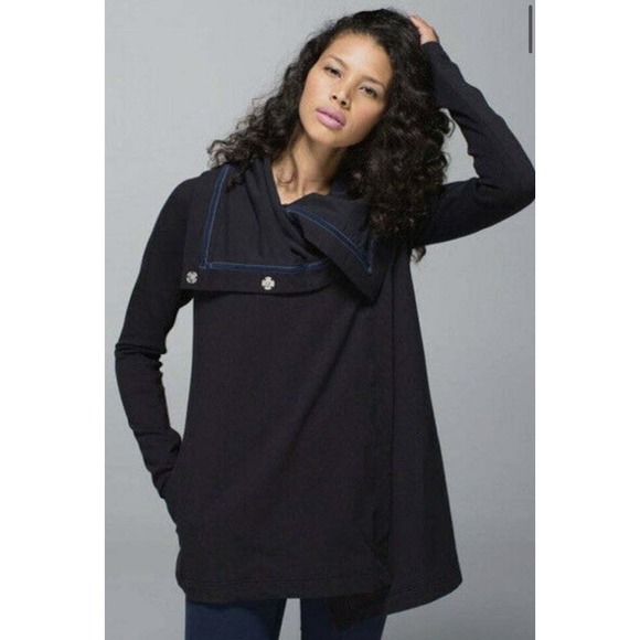 Lululemon Savasana Wrap‎ Black Snap Button Cardigan Jacket Size 8 Athleisure - Picture 1 of 5